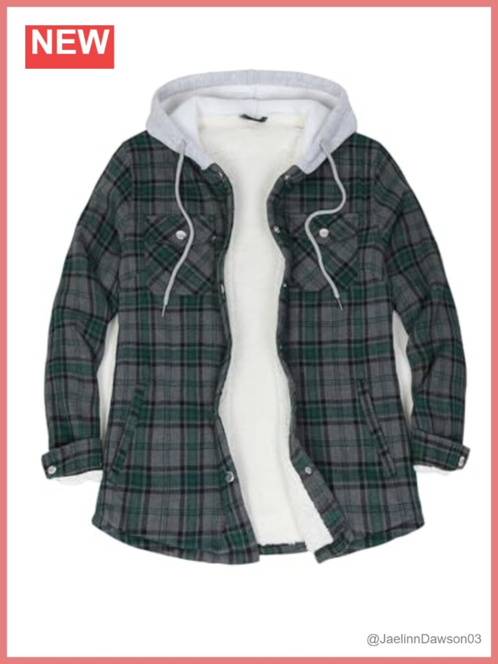 Sherpa Lined Hooded Flannel Shacket Snap Button Women's Jacket